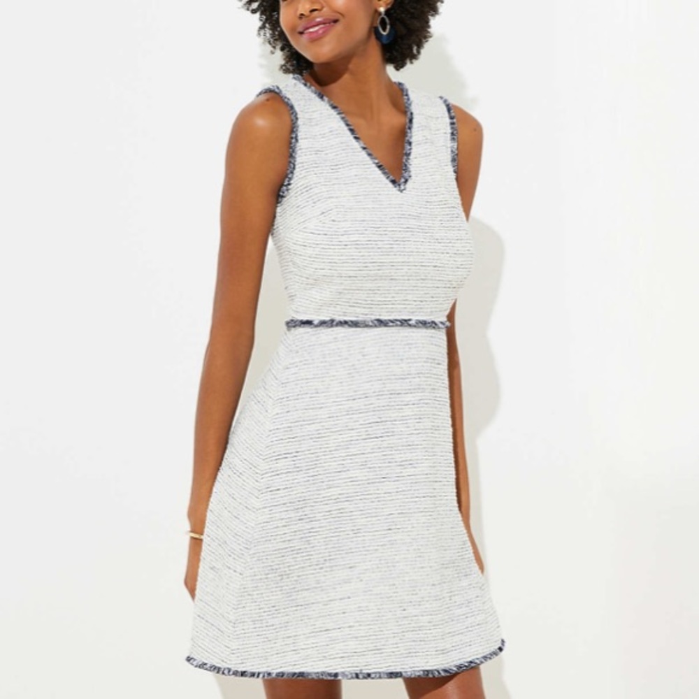 LOFT Fringe Boucle Flare Dress